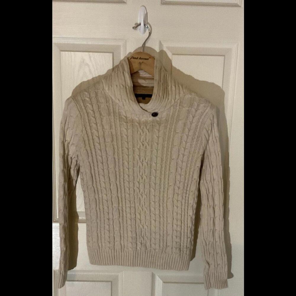 Jeanne Pierre Women’s Button Cowl Neck Cable Knit Sweater Size L -A58